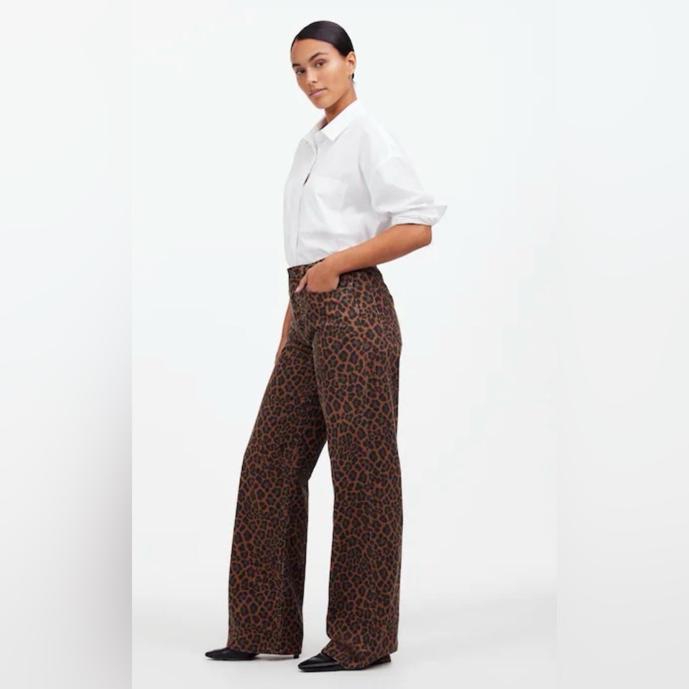 Madewell Brown Leopard Print Flare Jeans